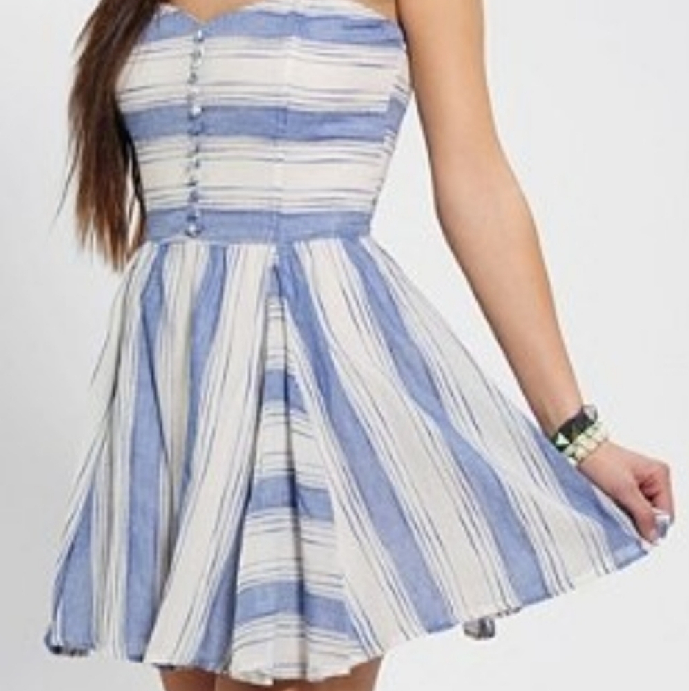 Lucca Couture Women's Size 6 Strapless Dress 100% Cotton Striped Beachy